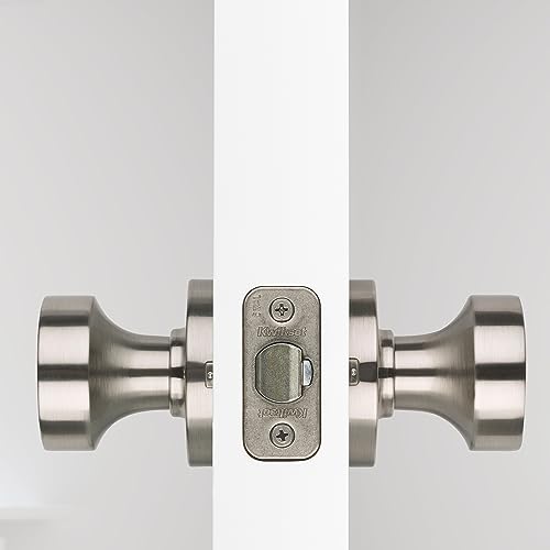 Image of Kwikset Pismo Door Knob Set, 10 Pack with 5 Non-Locking Passage and 5 Locking Keyless Privacy Handles, with Round Rose, Featuring Microban Protection in Satin Nickel