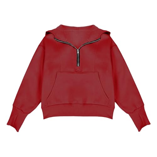 Girls' Hoodies Sweatshirts Fashion Half Zipper Pullover Crop Tops for Teen Girls Long Sleeve Sweater Thumb Hole4