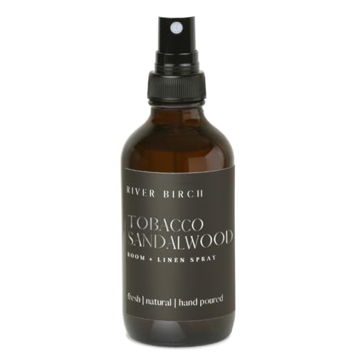 River Birch Tobacco Sandalwood Scented Linen and Room Spray | Home Fragrance | 4 oz Glass Amber...