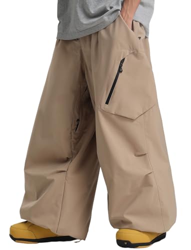 GSOU SNOW Womens Mens Baggy Snowboard Pants Cargo Ski Snow Pants Loose Fit Waterproof Windproof Insulated Khaki