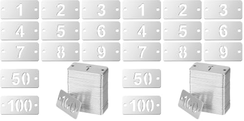 Hicarer 100 Pcs Stainless Steel Numbered Tags 1-100 Rectangle Metal Number ID Key Tags for Gym Locker, Hotel, Dormitory, Key Management (Pack of 2)