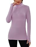 pull ski femme T-shirt Manches Longues Femme avec Col Montant Zippé: Le col montant et la fermeture 1/4 zip offrent un confort thermique modulable. Idéal comme haut de sport femme automne-hiver, à porter seul ou sous une veste