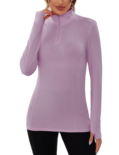 Terecey - Terecey Haut de Running Femme 1/4 Zip Hauts Thermiques à Manches Longues Tee Shirt de Sport Sweatshirt Léger Respirant Séchage Rapide Pull de Course Fitness Jogging Extérieur