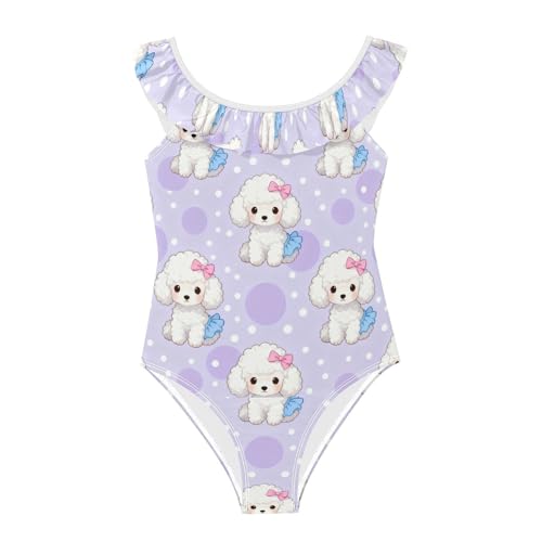 Maillot de bain fille motif caniche blanc anti irritation et ultra doux