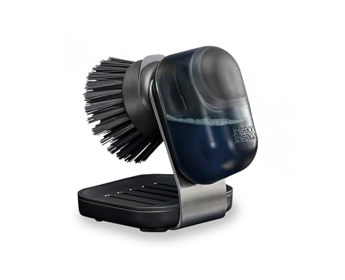 Joseph Joseph SinkTech Soap-Dispensing Palm Brush with Replaceable Head and Stainless-Steel Stand Drip Tray