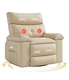 Oversized Recliner Chairs with Heat and Massage - 360° Swivel Lazy Boy Recliner Chair for Adults- Manual Rocking Chair with Cup Holder for Living Rooms, Bedrooms, and Nurseries - Creamy