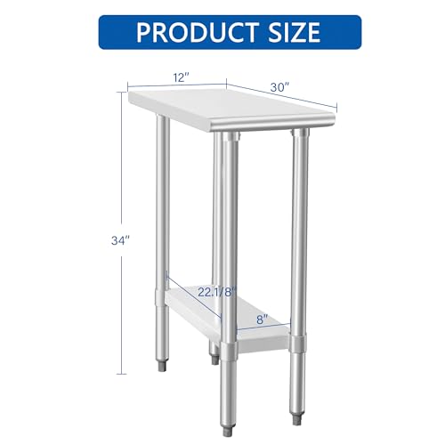 Image of HARDURA Stainless Steel Work Table Commercial 30x12 Inches Kitchen Prep Table and Heavy Duty Commercial Workbench NSF 430 with Undershelf and Galvanized Legs