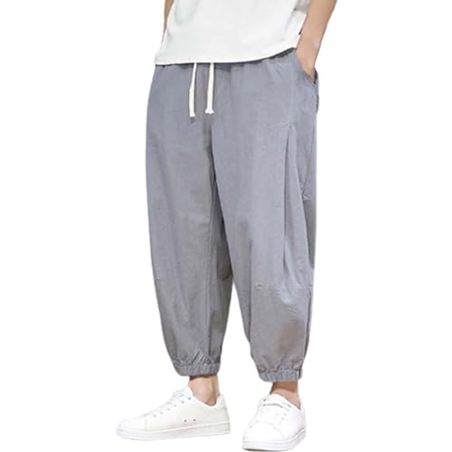 Mens Harem Pants with Pockets Linen Men Hip Hop Beach Yoga Toji Summer Baggy Trouser Casual Comfy Wide-Leg Trousers