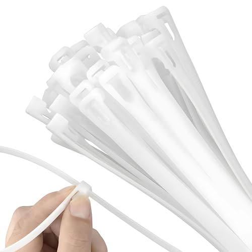 Image of Hian 8-Inch White Cable Ties, 3.6mm Width, Nylon Zip Ties for Home, Office, and Outdoor Use - Strong, Durable, and Versatile Cable Organizers (Pack of 100)