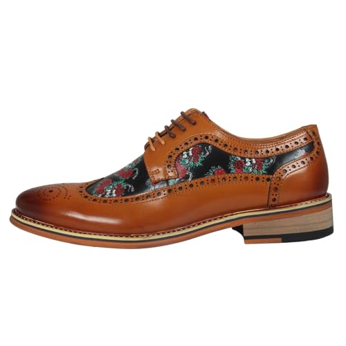 Zapatos formales de piel marrón Oxford con diseño de calavera para trajes de hombre