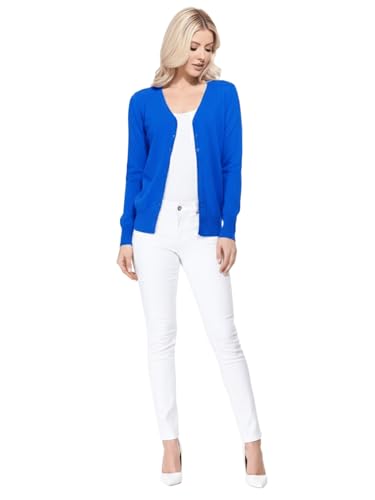 Image of YEMAK Women's Knit Cardigan Sweater - Long Sleeve V-Neck Basic Classic Casual Button Down Knitted Soft Lightweight Top