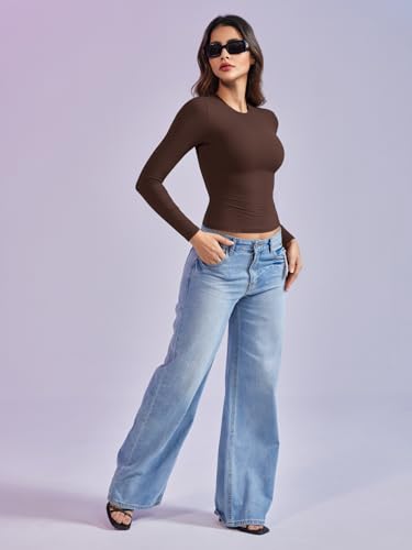 YEOREO Long Sleeve Shirts for Women y2k Tops Double Lined Basic Tee Crew Neck Going Out Sweeney Workout Undershirt