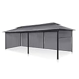 blumfeldt Grandezza Cortina - Pérgola, 4 Paneles Laterales enrollables, Techo con Revestimiento hidrófugo, Tejido Lavable, Poliéster 180 g/m², Marco de Acero Robusto, Superficie 3 x 6 m, Gris