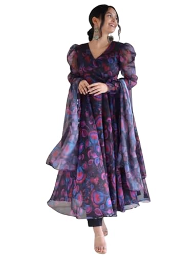 Robe longue anarkali en georgette et son dupatta chic pour femme