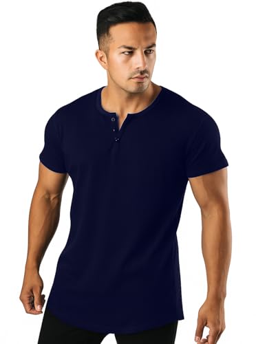 Image of Regular Fit Solid Men's Henley Neck Half Sleeve Cotton T-Shirts
