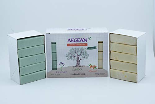 Handmade Olive Oil Herbal Soap 35 oz / 10 Bars - 100% Pure Natural & Artisan Crafted Quality (With Lavender&Almond)