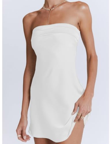 Image of Realtix Womens Satin Silk Backless Strapless Mini Dress Sexy Low Back Tube Club Party Dress for Women