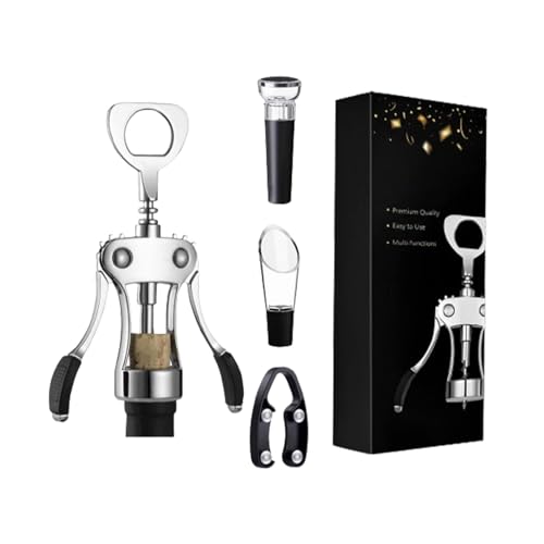 Eventerde Juego de abridor de vino profesional, juego de abridor de vino manual - Abridor de botellas de cerveza de aleación de zinc con forma de ala de 4 piezas | Tapón de vino de aleación de zinc,