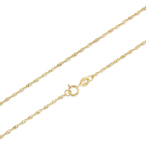 Ioka - Solid 14K Gold 1.2mm Singapore Chain Necklace with Spring Ring Clasp in Yellow, White and Tri Color