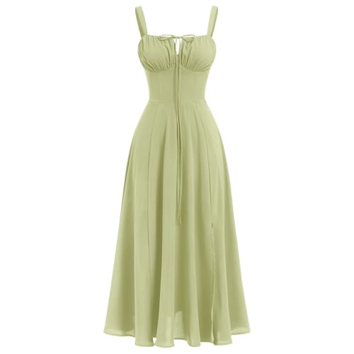 Image of IBTOM CASTLE Women Corset Dress Sleeveless Spaghetti Straps Casual Dresses Boho Slit Lace Up Flowy Midi Bustier Sundress