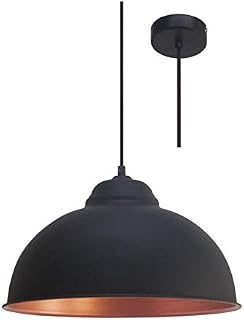 Britalia Black & Copper Inner Metal Dome Shade Vintage Retro Pendant Ceiling Light | 37cm Diameter | 1 x ES E27 Lamp Bulb Required (Not Included) | 240 Volts