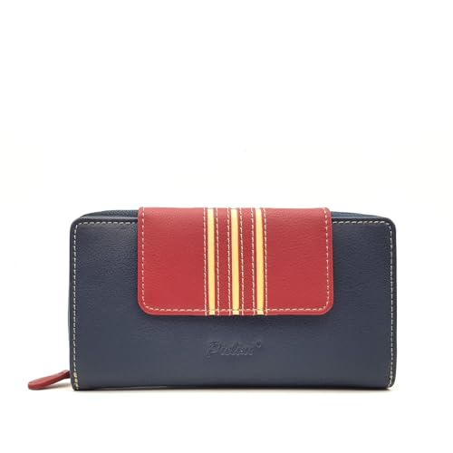 Pielini - Cartera Grande de Piel para Mujer con Billetera y Amplio Monedero. Tarjetero de Gran Capacidad Modelo 3191 (Marino)
