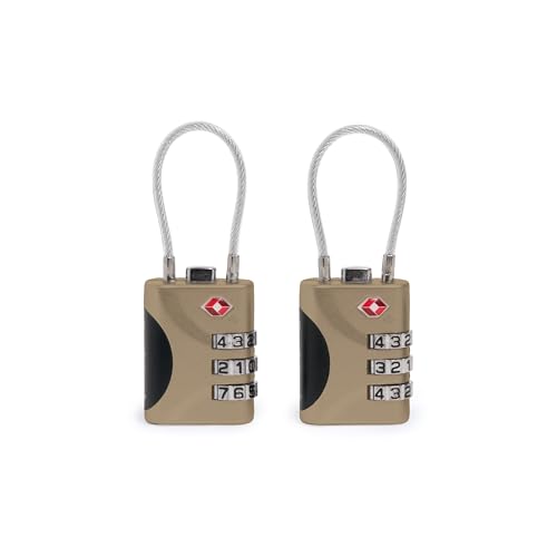 Image of Brookstone Cable Lock - 2 Pack 3-Digit Keyless TSA Approved Locks for Luggage - Resettable Combination Luggage Lock, Size One Size, Khaki