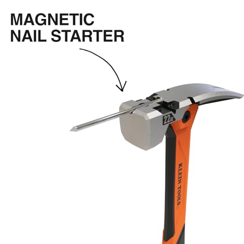 Image of Klein Tools H81022 Anti-Vibration Milled Face Framing Hammer with Straight Claw, 22-Ounce Forged Steel, Magnetic Nail Starter and Extra-Large Squared Strike Face