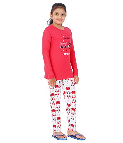 Image of MIST N FOGG Girls' Printed Cotton T Shirt and Pyjama Set /Nightwear /Top and Pyjama Set