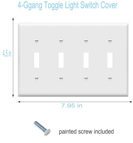 Image of Toggle Light Switch Wall Plates 4-Gang Switch Electrical Cover Plate Unbreakable Thermoplastic Faceplate, White (4 Pack)