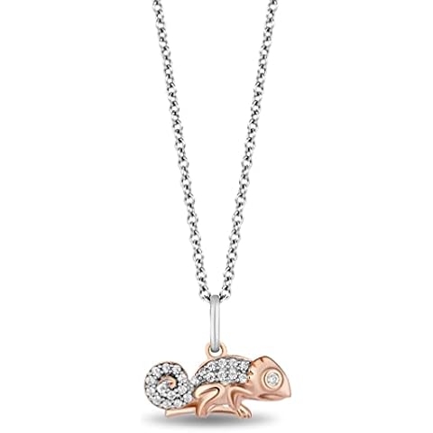 Enchanted Disney Fine Jewelry 14K Rose Gold Over Sterling Silver with 1/10 CTTW Diamond Pascal Pendant Necklace, Metal, white-diamond Cover