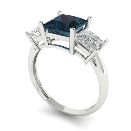 Clara Pucci 3.1 Princess Cut 3 Stone Solitaire W/Accent Natural London Blue Topaz Art Deco Bridal Wedding Statement ring 18K White Gold2