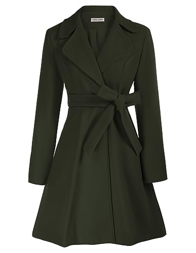 Image of Kate Kasin Women Dress Coat Lapel Trench Coat Fall Winter Pea Coats A-Line Coat Fashion 2024 Dark Green M