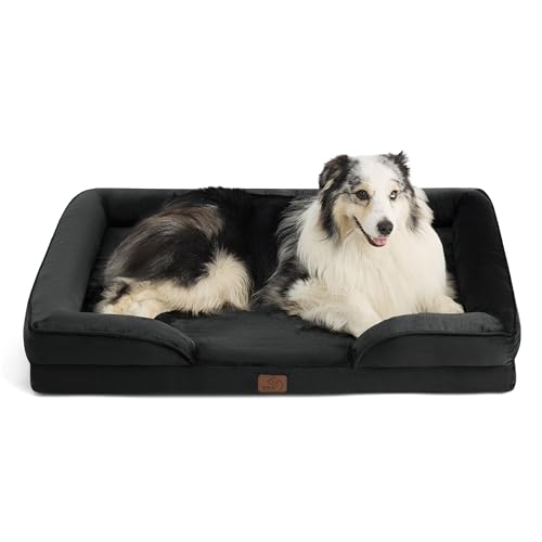 Bedsure Sofá Perro Ortopédica Extra Grande - Cama Perro Viscoelastica y Lavable, Colchon Perro con Funda Desenfundable y Forro Impermeable, Negro, XL