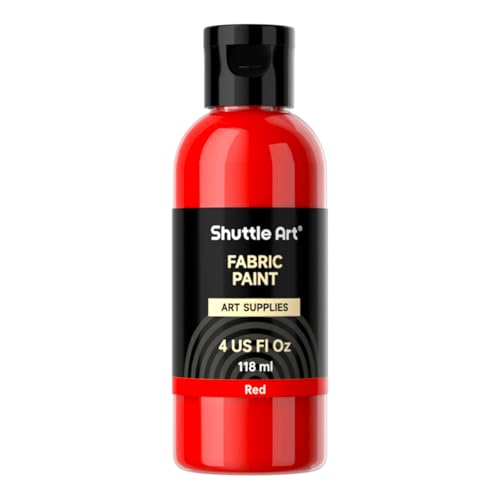 Shuttle Art Red Fabric Paint 4 oz(118 ml) Fabric Paint for Clothes Permanent Non-Toxic Textile Paint for DIY Arts & Crafts T-Shirts Shoes Jeans Ideal for Base Coverage Blending & Detailing