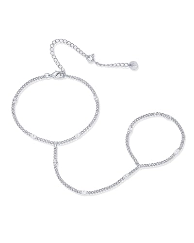 Image of PAVOI 14K Gold Plated Hand Chains for Women - Adjustable Hand Chain Bracelet and Ring - Trendy Gold Handchain Bracelet Stack Summer Jewelry - Beads, Pearl, and Cubic Zirconia Body Jewelry