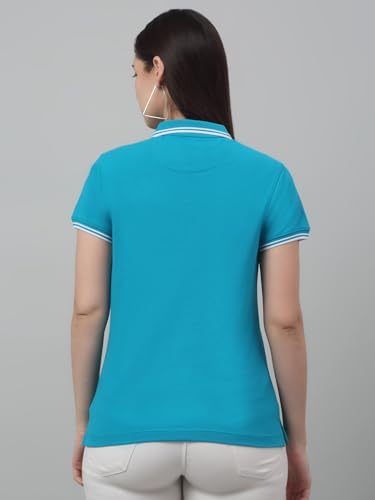 Image of Cantabil Women's Cotton Blend Solid Polo Neck T-Shirt (Regular Fit)