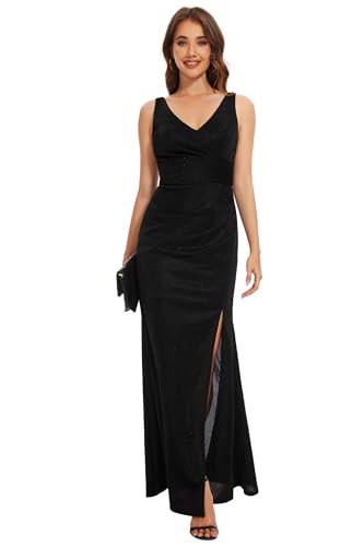 Formal Dresses V Neck Mermaid Prom Dress with Slit Long Cocktail Dress for Women Split Ruching Wedding Guests Dress2