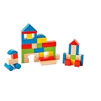 Hape Maple Blocks Kids Wooden Building Blocks Stacking Wooden Block Educational Toy Set for Toddlers, 50 Brightly Coloured Pieces in Assorted Shapes and Sizes