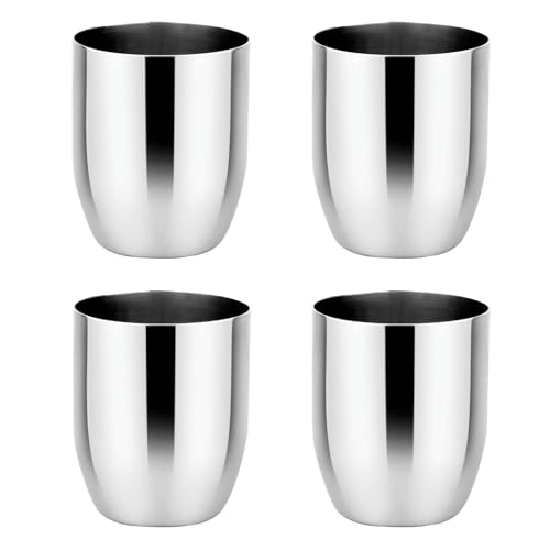 Image of Ahimsa Stainless Steel Kids Cups, Pediatrician Designed, Premium Polished Toddler Cups for Open Cup Training, 8oz, 100% BPA Free & Dishwasher Safe, Classic Silver, Set of 4