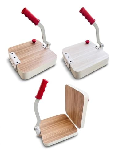 Image of Wooden Manual Square Papad Puri Khakhra Press Maker Heavy Duty Plywood Roti Press with Iron Handle Brown 9 Inch (Square)