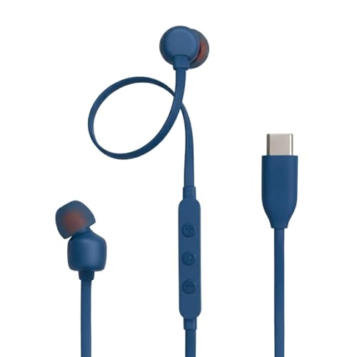 Image of Original Type C Earphone for JBL Tune 310 C with Hi-Res Certified Sound, 3-Button Control and Durable Flat Cable Blue