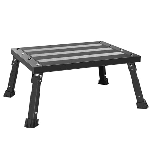 500 lbs Heavy Duty RV Step Stool Foldable Extra Wide Platform 3 Adjustable Heights Rust-Proof Aluminum Legs Non-Slip Blow-Molded Surface Portable Step for RV Trucks SUVs & Pets (Black)