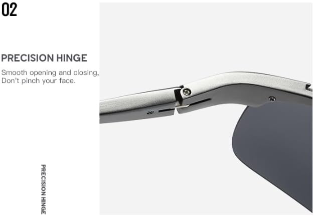 Sports Polarized Sunglasses, Aluminum-Magnesium Frame, Black UV Protection Lenses, Semi-Rimless Design for Men
