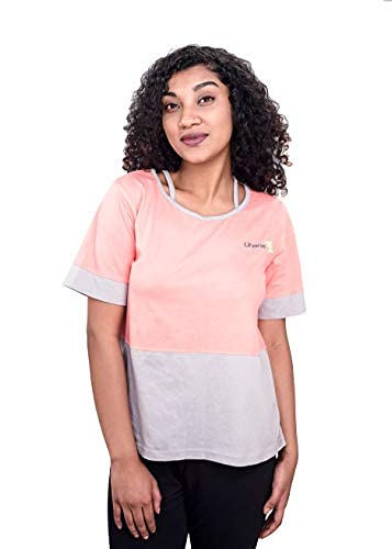 Image of Uhane Women's Yoga and Gym Cotton Work-Out Extreme Deep Neck Loose Fit T-Shirt (Pink) Short Sleeves Top for Sports and Fitness