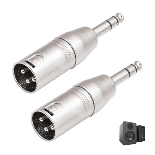 Pack de 2 Adaptador Jack Mono a XLR Macho de Audio Adaptador XLR a Jack Estéreo TRS Macho de 6,35 mm para Micrófono Mezclador Altavoz Consola Amplificador Instrumentos Conectores de Alta