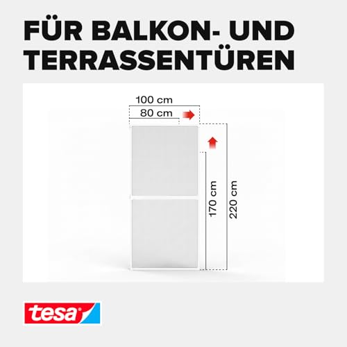 tesa Insect Stop FALT Tür - Faltbarer Alu-Rahmen mit Fliegengitter für Türen - mit verstellbarem Teleskoprahmen - Weiß - 80 cm x 170 cm bis 100x cm x 220 cm