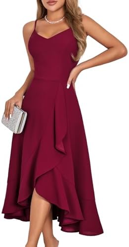 DRESSTELLS Cocktailkleid Damen Festlich Träger Hochtief Kleid für Hochzeit Knielang Weihnachtsfeier Kleider Elegantes Partykleid