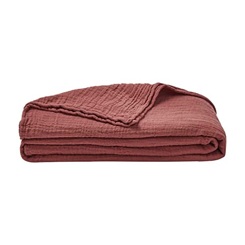 ESSIX Plaid uni en Gaze de Coton, Jazzy, 130x170cm, Rouge Toscane