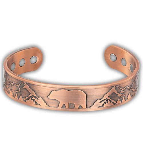 Wilis Judd Mens Copper Bracelet Bangle Bear Wildife Design Pure Copper Magnetic Bracelet